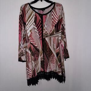 N Touch Women Tunic Top Blouse Dress Crochet Lace Plus Size Coral Black 3XL